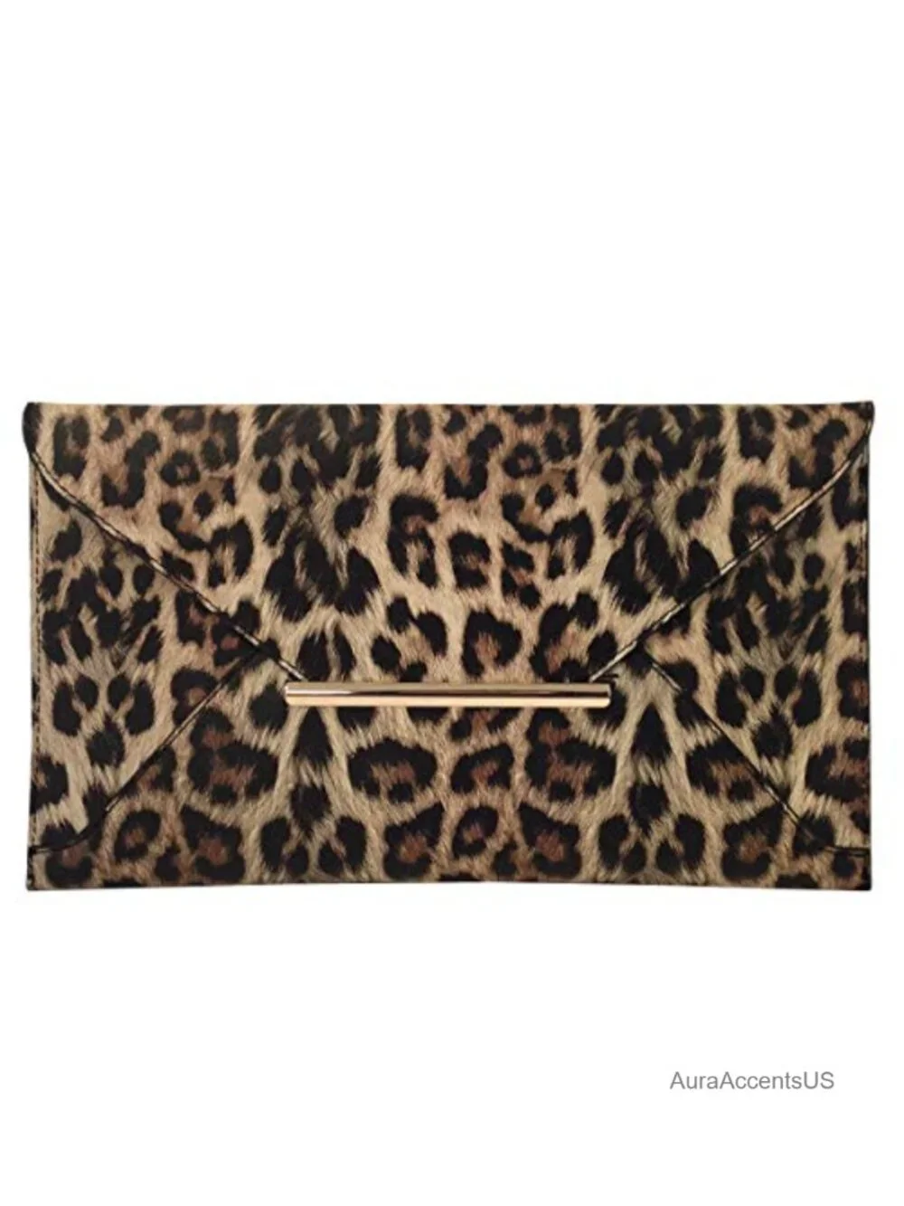 Synthetic Leather Envelope Clutch with Detachable Chain